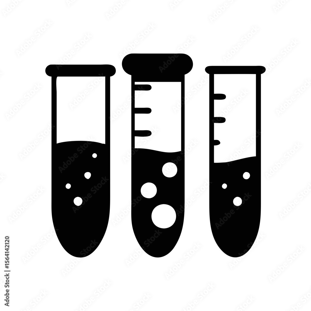Set of three test tubes containing liquids with bubbles inside them Set of three test tubes containing liquids with bubbles inside them