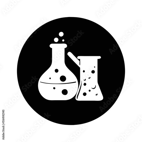 A black and white illustration of chemical laboratory glassware for scientific experiments