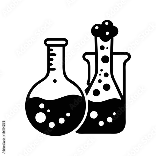 Science Laboratory Glassware with Chemical Reaction and Measurement Markings Design