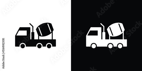 Cement truck icon simple flat graphic illustrations. Black and white silhouette vector