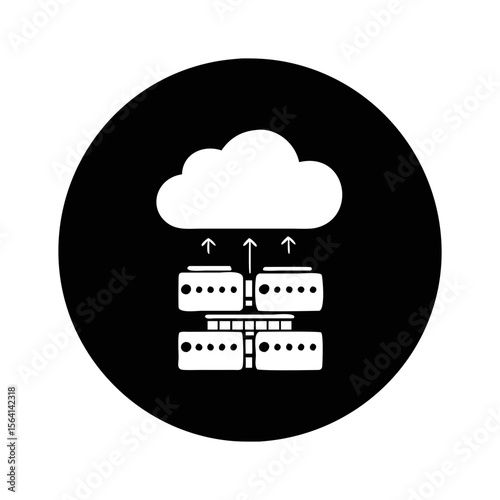 Conceptual illustration of cloud computing architecture with servers and data flow