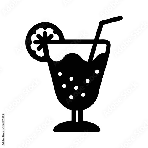 Elegant black and white silhouette of a refreshing summer cocktail with garnish