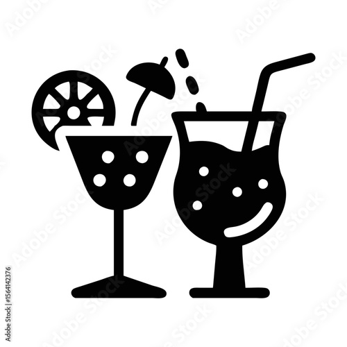 Two cocktail glasses with orange slice, umbrella, and straw, perfect for summer