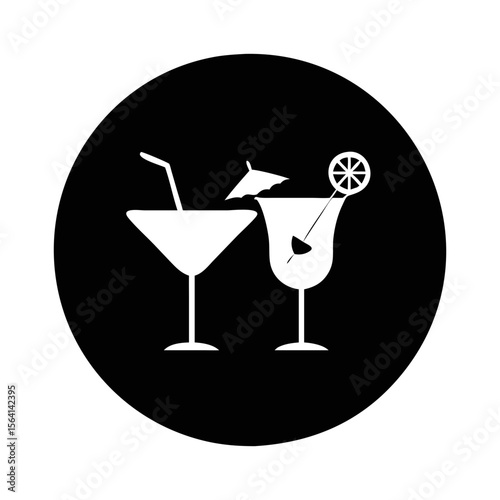 Silhouetted cocktail glasses on a black background evoke a vibrant party scene