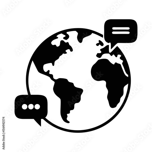 Global Communication and Social Networking Represented by Earth and Speech Bubbles