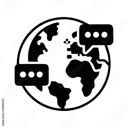 Global communication and interaction using speech bubbles, world connection icon