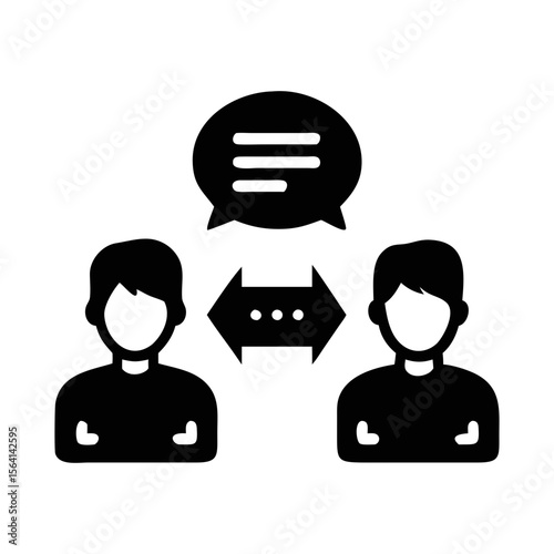 Two people exchanging ideas through bidirectional communication symbol representation