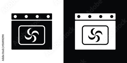 Convection turbofan stove icon simple flat graphic illustrations. Black and white silhouette vector