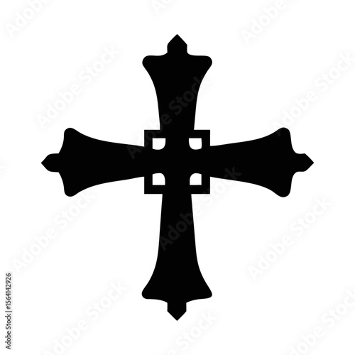 Ornate silhouette of a Christian cross with fleur de lis detailing