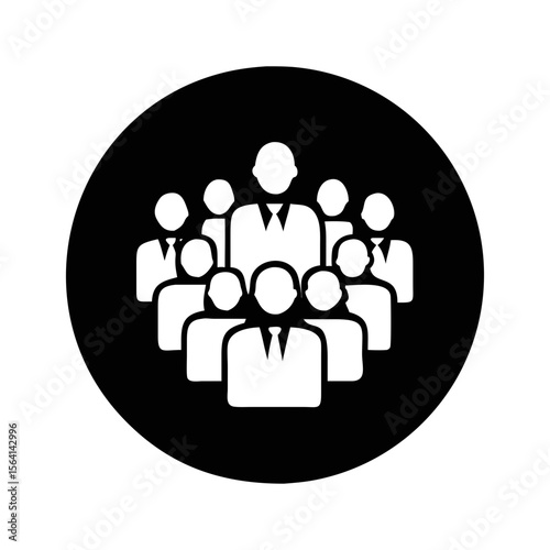 Corporate leadership team icon in black and white, symbolizes growth and success