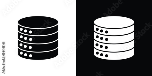 Cylinder database icon simple flat graphic illustrations. Black and white silhouette vector