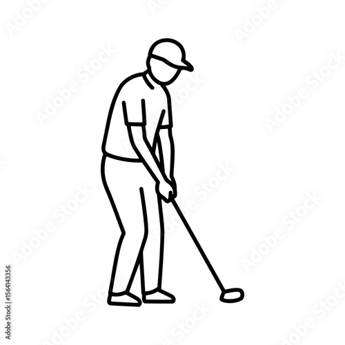 Golfer preparing to swing, minimalist outline icon design