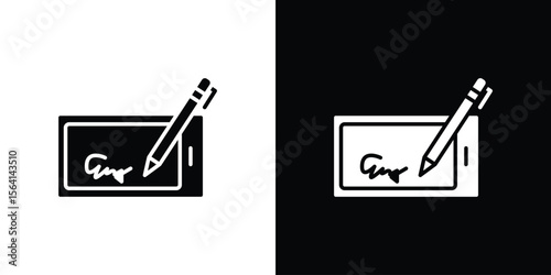 Electronic signature icon simple flat graphic illustrations. Black and white silhouette vector