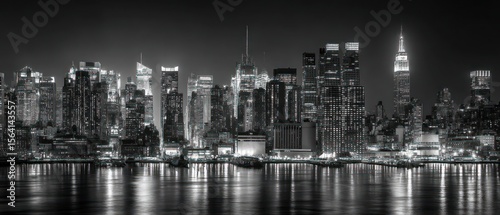 Night Cityscape: Manhattan Skyline in Monochrome