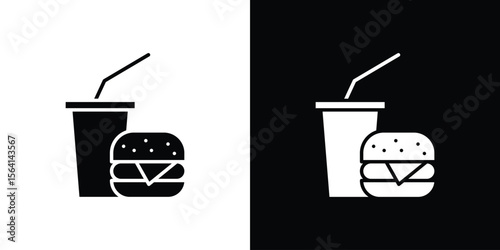 Fast food icon simple flat graphic illustrations. Black and white silhouette vector
