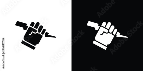 Hand with Power icon simple flat graphic illustrations. Black and white silhouette vector