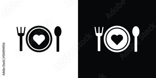 Love Plate icon simple flat graphic illustrations. Black and white silhouette vector