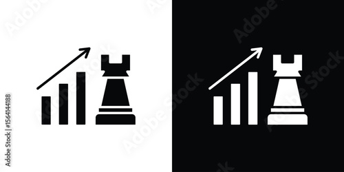 Marketing strategy icon simple flat graphic illustrations. Black and white silhouette vector
