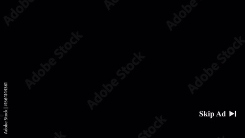 Skip ad alpha channel animation with countdown time with UI overlay, countdown from 5 seconds, and mouse pointer clicking the skip advertisement button.