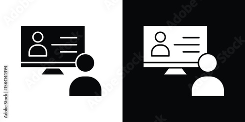 Online course icon simple flat graphic illustrations. Black and white silhouette vector