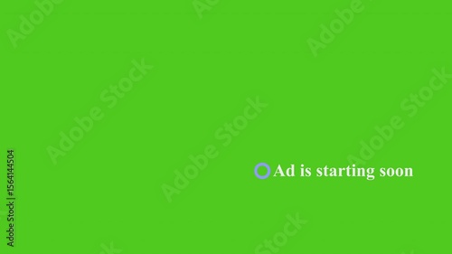 Ad starting soon skip button countdown green screen animation with mouse pointer clicking to skip, warning the user of an upcoming ad on video platforms.