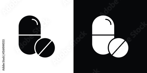 Pills icon simple flat graphic illustrations. Black and white silhouette vector