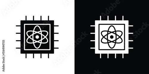 Quantum computing icon simple flat graphic illustrations. Black and white silhouette vector