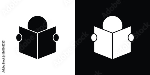 Reading icon simple flat graphic illustrations. Black and white silhouette vector