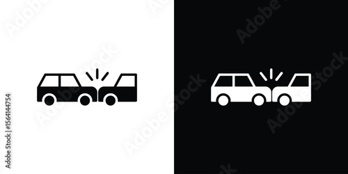 Rear end collision icon simple flat graphic illustrations. Black and white silhouette vector