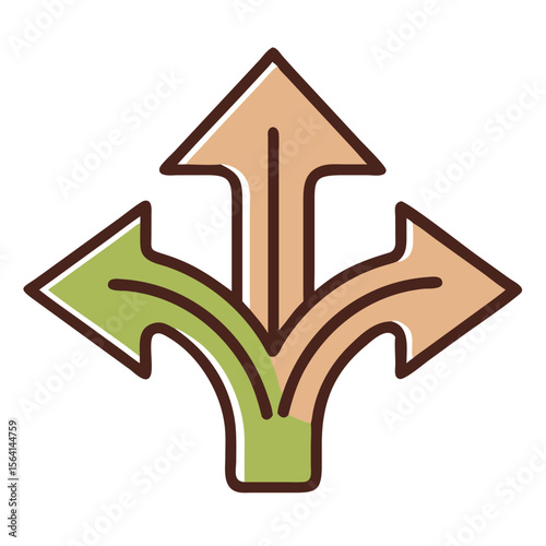 Three way direction arrows choice path