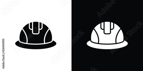 Safety helmet icon simple flat graphic illustrations. Black and white silhouette vector