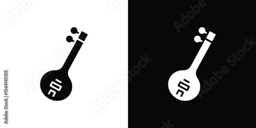 Sitar icon simple flat graphic illustrations. Black and white silhouette vector