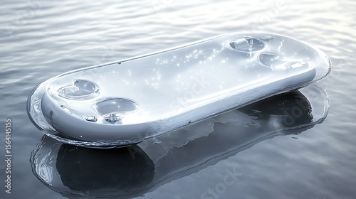 Transparent gadgets with sleek design, including hoverboards and personal AI assistants