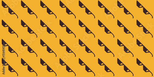Pattern black Pixel Glasses diagonally. Cool, brutal background on Yellow color. Summer mood. Sun protection. Seamless Retro print for packaging, wrapping paper, design. Meme. Vector illustration