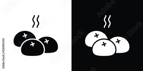 Steamed bread icon simple flat graphic illustrations. Black and white silhouette vector