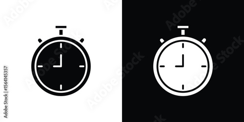 Stopwatch icon simple flat graphic illustrations. Black and white silhouette vector