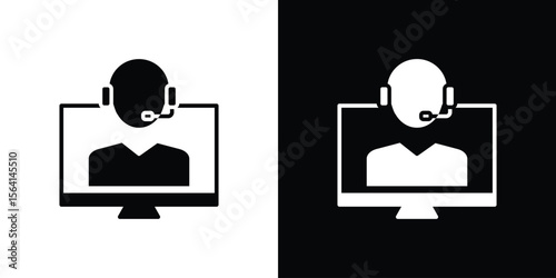 Tech support icon simple flat graphic illustrations. Black and white silhouette vector