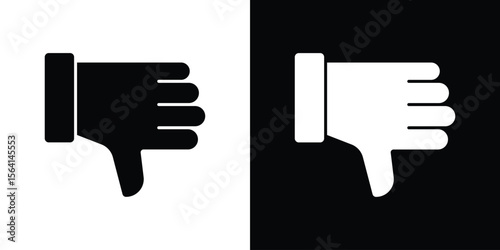 Thumb down icon simple flat graphic illustrations. Black and white silhouette vector