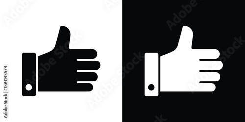 Thumb up icon simple flat graphic illustrations. Black and white silhouette vector