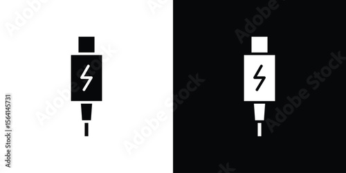 USB type c icon simple flat graphic illustrations. Black and white silhouette vector