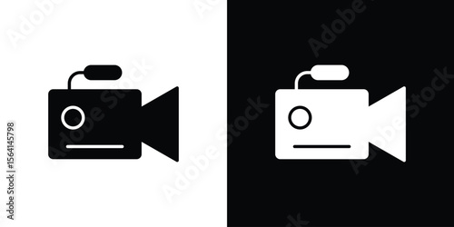 Video camera icon simple flat graphic illustrations. Black and white silhouette vector