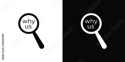 Why us icon simple flat graphic illustrations. Black and white silhouette vector