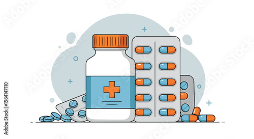 Medical Pills and Bottle Blister Packs Illustration