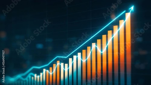 A vibrant financial graph showcasing an upward trend with orange and blue bars against a dark background, symbolizing growth, success, and the dynamic nature of the market.