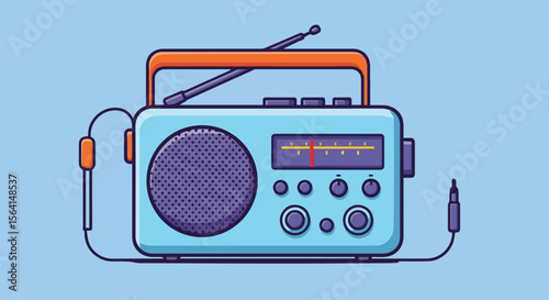 Retro Portable Radio with Earphones Illustration