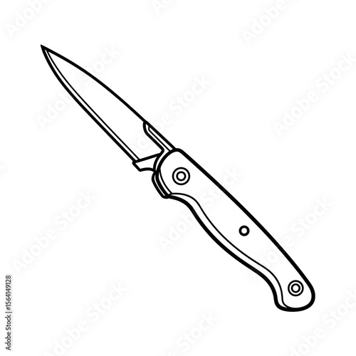 Folding knife with a sleek design in a line drawing style