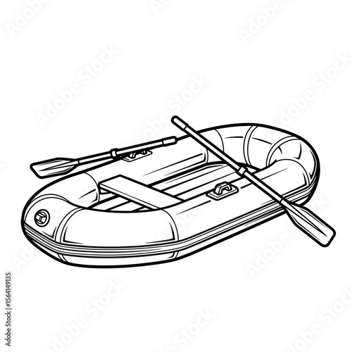 Inflatable boat with oars in a line drawing style