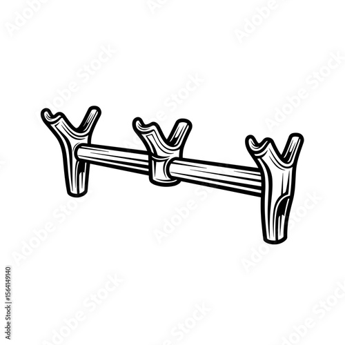 Fishing rod holder made of wood in a detailed line drawing style