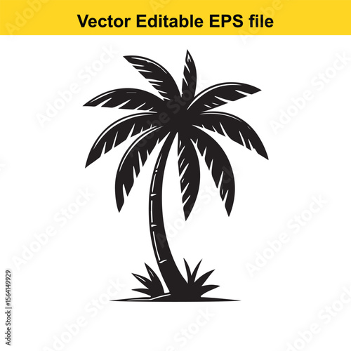 Monochrome Silhouette of a Tropical Palm Tree A Vector Graphic for logo and T-Shirt Designs	