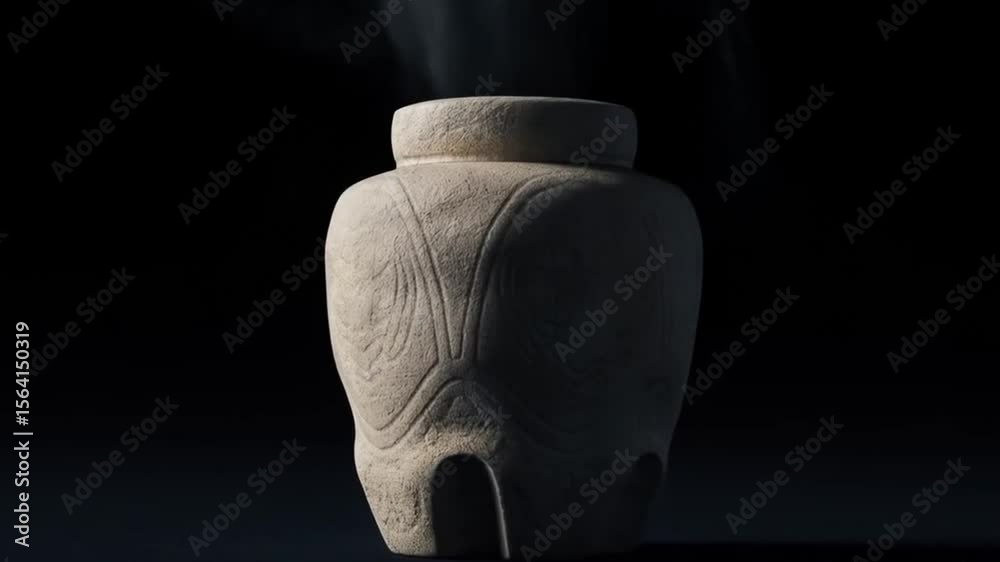 Sacred Smoke: A stone censer releases faint glowing smoke into the void, evoking ancient rituals and spiritual presence.